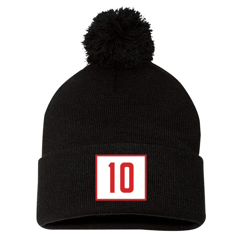 10 Badge Pom Beanie
